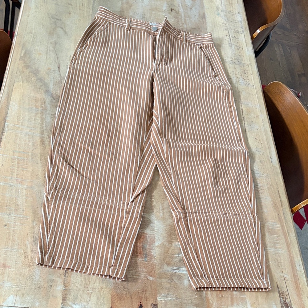Everlane Tan and White Striped Chinos